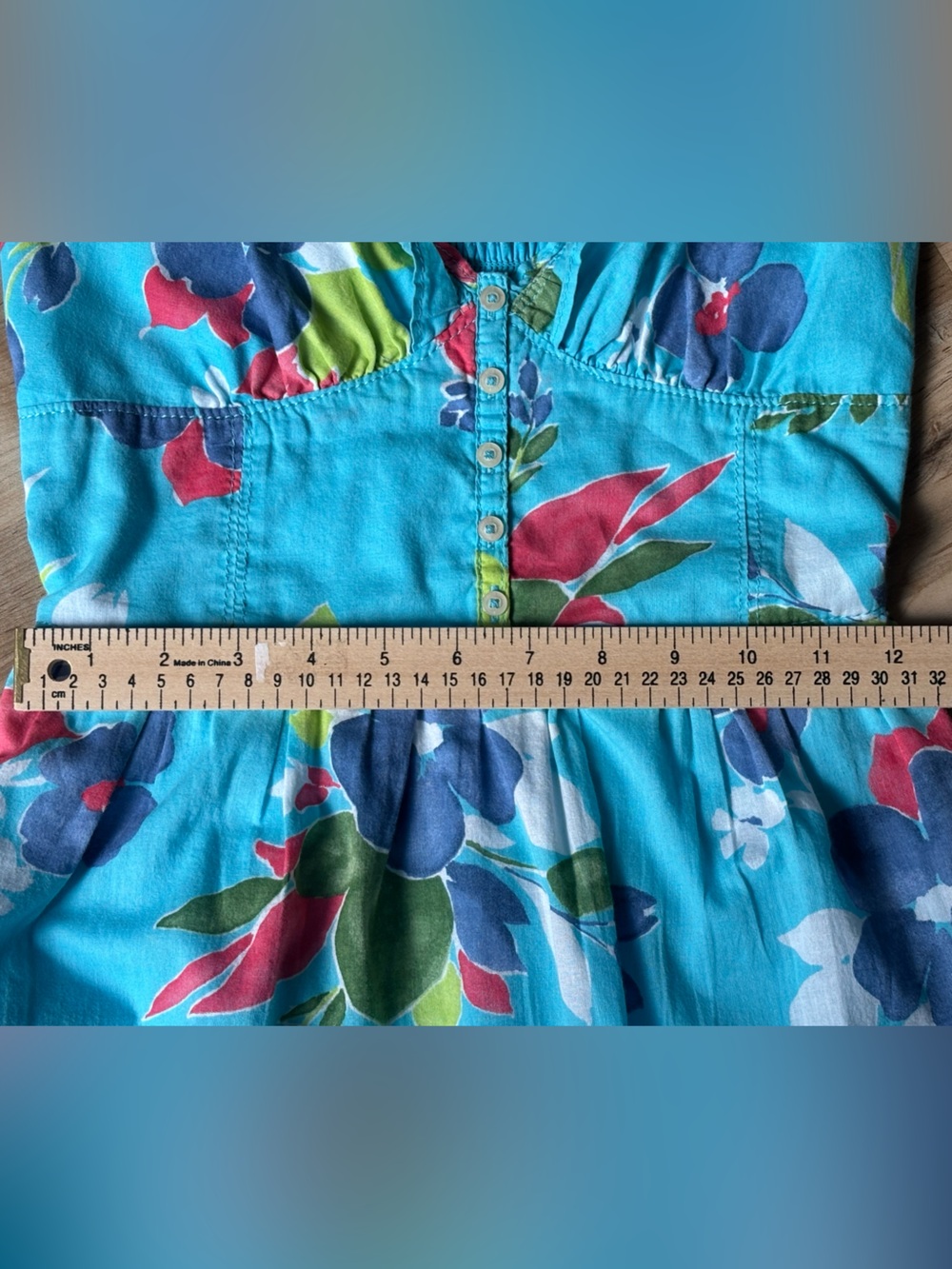 Hollister S Turquoise Island Floral Smocked Cami Empire Dress Coconut Girl Y2K - Picture 7 of 12